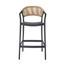 Silla para Bar Bali, Negro, Con espaldar en cuerdas y diseño Moderno