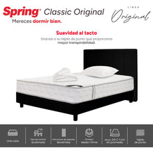 Combo Colchón Spring Classic Original Doble 140X190 Cm + Base Cama Negra + Cabecero Negro + Almohadas Siliconadas + Protector Impermeable