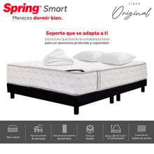 Combo Colchón Spring Smart Queen 160X190 Cm + Base Cama Negra Dividida + Almohadas + Protector