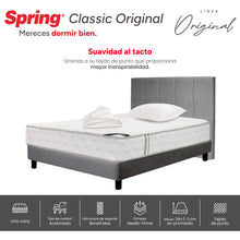 Combo Colchón Spring Classic Original Doble 140X190 Cm + Base Cama Gris + Cabecero Gris + Almohadas Siliconadas + Protector Impermeable