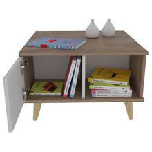 Mesa de Centro Atlas, Miel y Blanco, con Dos Puertas y Patas de Madera