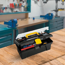 Caja Herramientas 12" con Tapa Organizadora Cerradura Plástica Negro