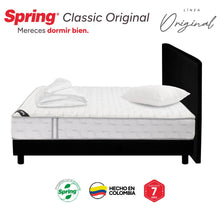 Combo Colchón Spring Classic Original Sencillo 100X190 Cm + Base Cama Negra + Cabecero Negro + Almohada Siliconada + Protector Impermeable