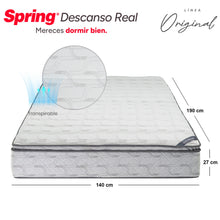 Colchón Spring Descanso Real Doble 140X190 Cm + + Set Almohadas Siliconadas
