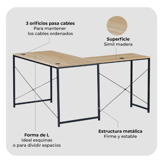 Escritorio en Forma de L, Café claro y Negro
