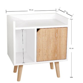 Mesa de noche Dreams (50X45X30) Blanca con puerta Vienes, pata en madera