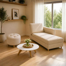 Sala Sofa Cama Reclinable 70x76x86cm + Puff + Mesa de Centro N Beige/Blanca