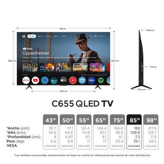 Televisor TCL 85" Pulgadas C655 Advanced 4K-UHD QLED Smart TV Google