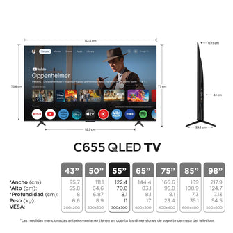 Televisor TCL 55" Pulgadas C655 Advanced 4K-UHD QLED Smart TV Google