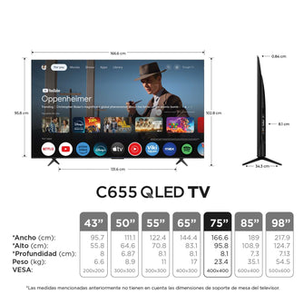 Televisor TCL 75" Pulgadas C655 Advanced 4K-UHD QLED Smart TV Google