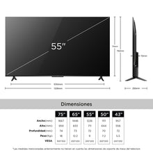 Televisor TCL 55" V6C 4K-UHD, Negro