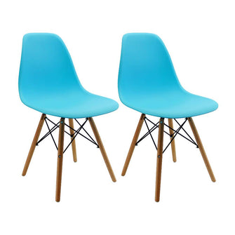 Kit por 2 sillas Eames Patas En Madera para comedor, sala, restaurante - Azul