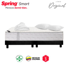 Combo Colchón Spring Smart King 200X200 Cm + Base Cama Negra Dividida + Almohadas + Protector