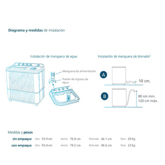 Lavadora Semiautomática de 13 Kg 28 Libras Blanco.