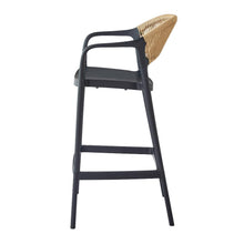 Silla para Bar Bali, Negro, Con espaldar en cuerdas y diseño Moderno