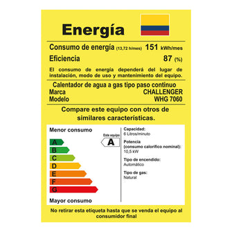 Calentador De Paso Gas Natural 6 Lt Tiro Natural Challenger, Color Blanco