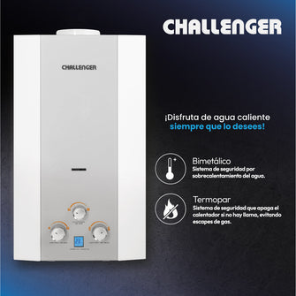 Calentador De Paso Gas Propano 12 Lt Tiro Natural Challenger, Color Blanco
