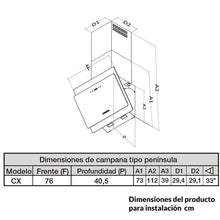 Campana Peninsula En Cristal Negro 76 Cm 3 Velocidades