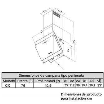 Campana Peninsula En Cristal Negro 76 Cm 3 Velocidades