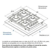 Estufa Empotrar Vidrio Negro 4 Puestos 60cm Gas Natural Challenger Sq6759