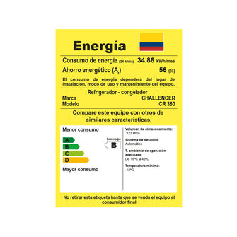 Nevera No Frost Deep Black Panel Digital 360 Lts Challenger, Color Negro