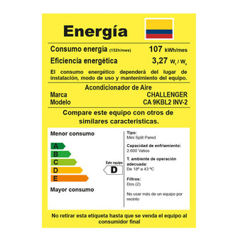Aire Acondicionado Inverter 9000 Btu 220v  Challenger, Color Blanco