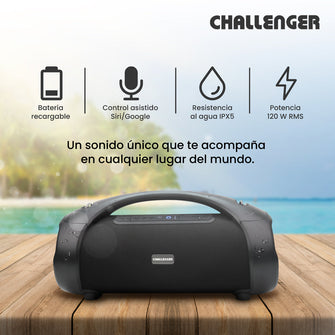 Parlante Inalámbrico Portátil Bluetooth SC120W Challenger, Color Negro