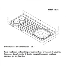 Mesón Eléctrico En Acero Inoxidable, Con Lavaplatos Derecho de 120 cm