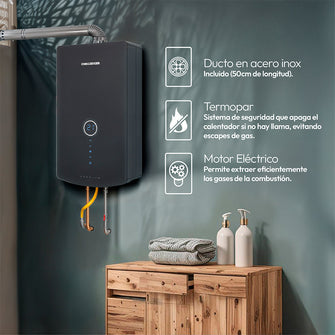Calentador Digital De Paso Gas Natural 12 Lt Tiro Forzado Challenger, Color Negro
