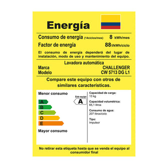 Lavadora Automática 13 Kg - De 29 Lb Challenger, Color Gris