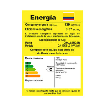 Combo Aire Acondicionado Challenger Inverter 12000 Btu 220V + Minibar CR 051, Color Blanco y Gris