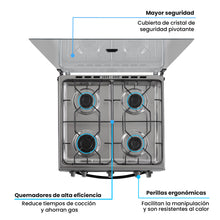 Estufa De Piso 60 cm a Gas Natural Con Horno En Acero inox, Negro