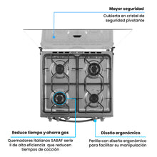 Estufa De Piso a Gas Natural Con Horno, Acero inox, Negro