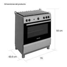 Estufa De Piso 76 cm a Gas Natural Con Horno En Acero inox, Negro