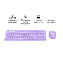 Combo Mouse Y Teclado Inalámbrico Morado
