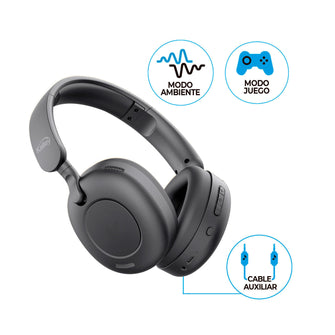 Audífonos De Diadema Kalley Inalámbricos Bluetooth Over Ear K-An2 Cancelación De Ruido, Negro