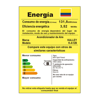 Aire acondicionado KALLEY 12.000BTU Tipo Split Inverter 220V K-A12B Blanco