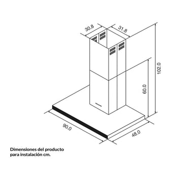 Campana Peninsula Acero Tipo Cristal 90 Cm 3 Velocidades
