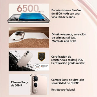 Celular Vivo V50  Lite 5G 8 y 256GB, Negro