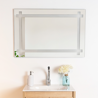 Espejo Rectangular Broni, Gris, con Diseño en Sandblasting