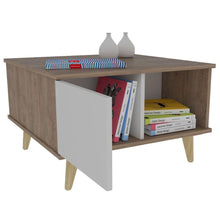 Mesa de Centro Atlas, Miel y Blanco, con Dos Puertas y Patas de Madera