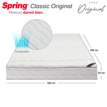 Combo Colchón Spring Classic Original Semidoble 120X190 Cm + Base Cama Gris + Cabecero Gris + Almohada Siliconada + Protector Impermeable