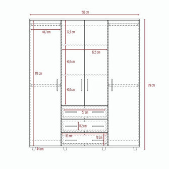 Closet Fontana, Wengue, con Cuatro Tubos Para Colgar Ropa y Zapatero En La Parte Inferior