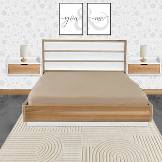Combo Cabecero Cama Doble (60x140x5) Gris Memphis + Set x 2 mesas de noche Toulus Flotantes