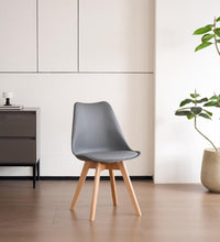 Set de 4 Sillas Fyn, Gris Oscuro, Diseño Minimalista con Espaldar, Cojín y Patas de Madera