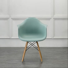 Silla Eymos , Color Azul Claro, con Espaldar y Patas en Madera