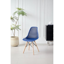 Set de 4 Sillas Aira, Color Azul, con Espaldar y Patas en Madera