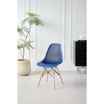 Silla Marcus, Color Azul, Con espaldar y patas en Madera X2