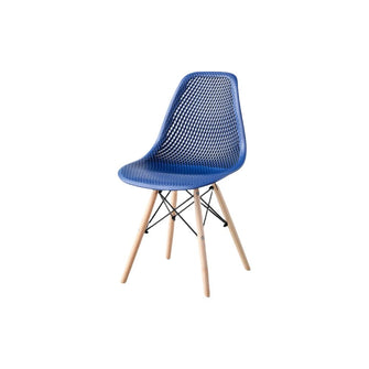 Silla Marcus, Color Azul, Con espaldar y patas en Madera X4