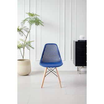 Silla Marcus, Color Azul, Con espaldar y patas en Madera X2